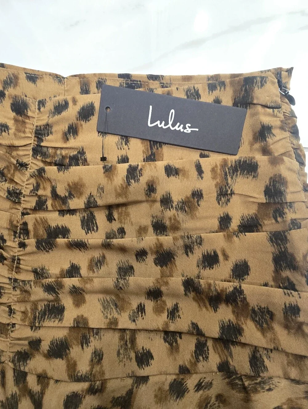 NWT Lulus Leopard Print Ruched Ruffle Mini Skirt XS Mob Wife Night Out